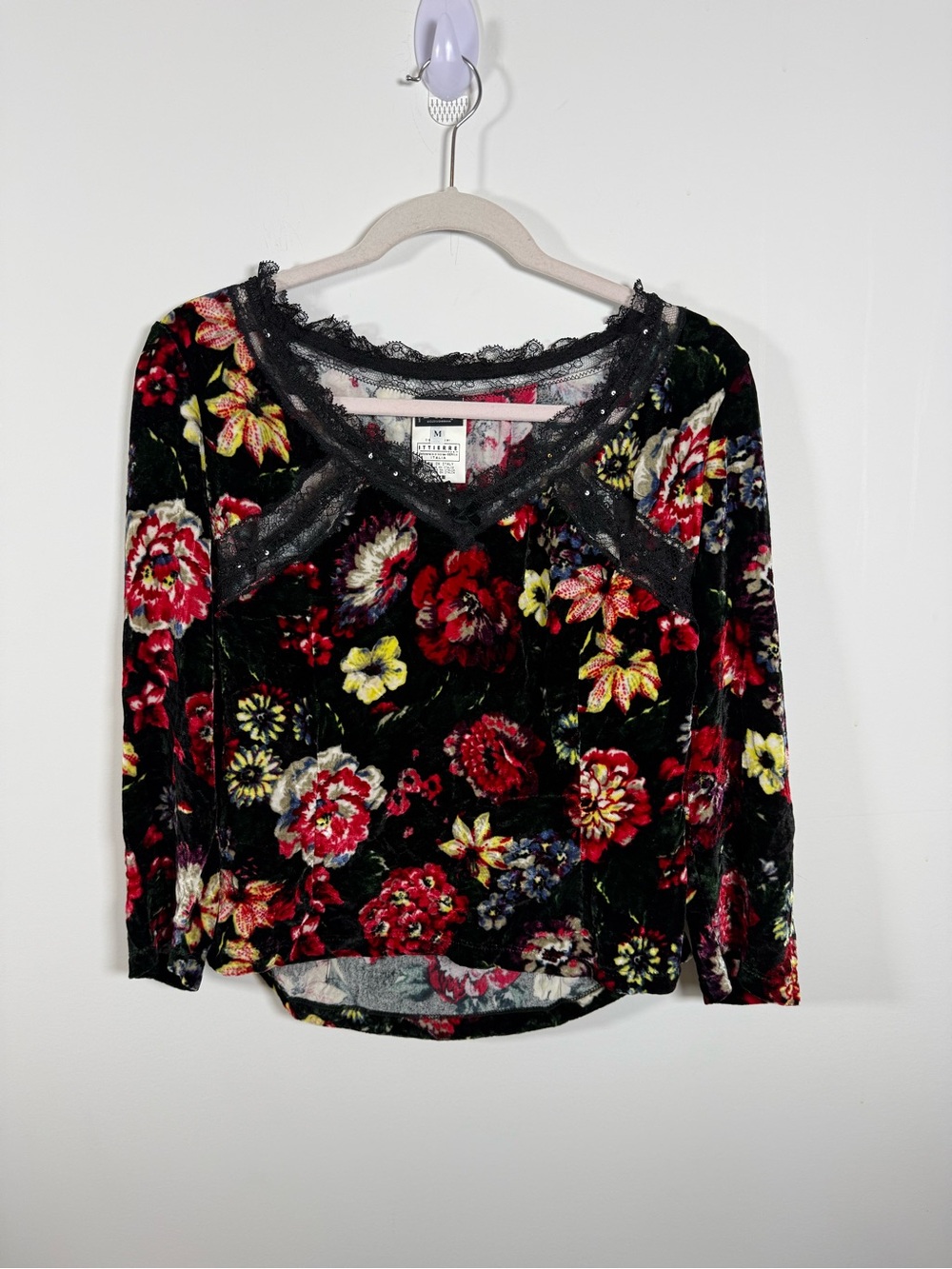D&G | Y2K Velvet Floral Rhinestone Blouse Size M